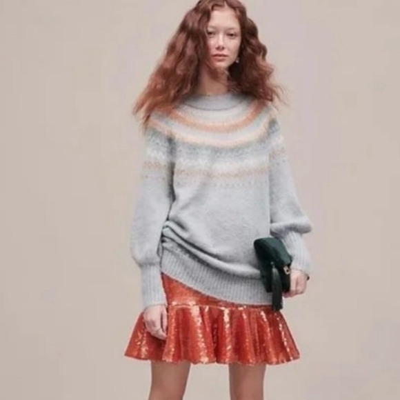 J. Crew Fair Isle Yoke Puff-Sleeve Wool Blend Sweater XL 2021 - Picture 1 of 8